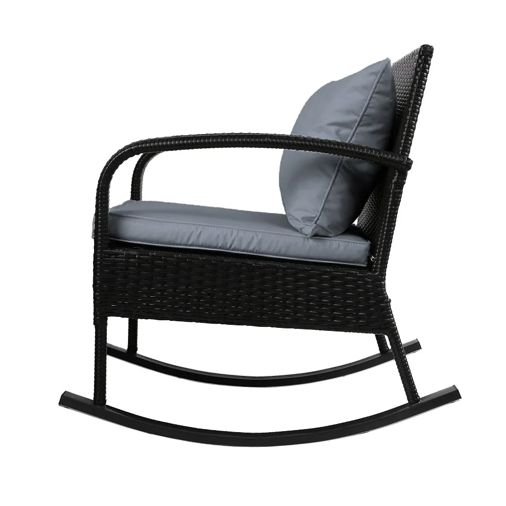 Gardeon Outdoor Furniture Rocking Chair Wicker Garden Patio Lounge Setting Black