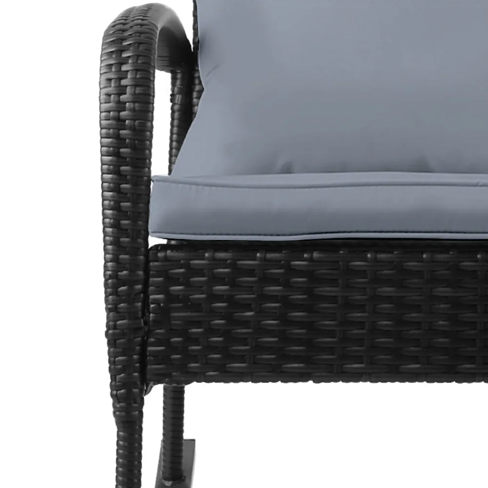 Gardeon Outdoor Furniture Rocking Chair Wicker Garden Patio Lounge Setting Black