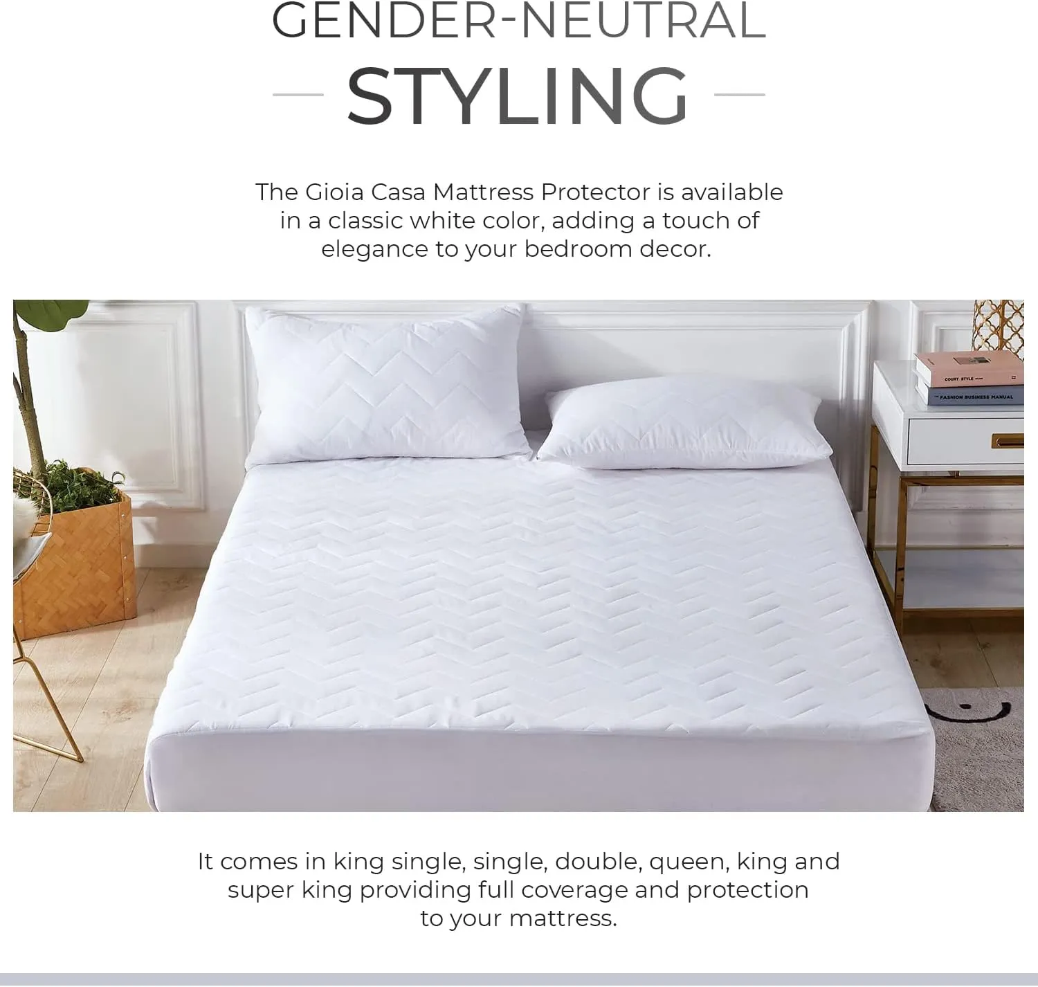 Gioia Casa 100% Ultra-Soft Cotton Quilted Anti-Microbial Mattress Cover Protector - King Single Size