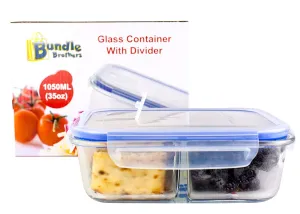 Glass Meal Prep Food Storage Portion Control Container 2-Compartment Divider with Locking Lid/Premium Quality/BPA-FREE/Air Tight/Leakproof/Freezer/Oven/Dishwasher/Microwave Safe (1-3 pc sets)35 oz (1)
