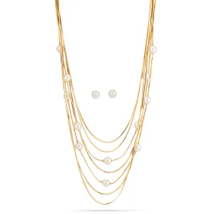 GOLD AND PEARL MULTI LAYER NECKLACE AND EARRINGS SET #SQ4118(LF26)
