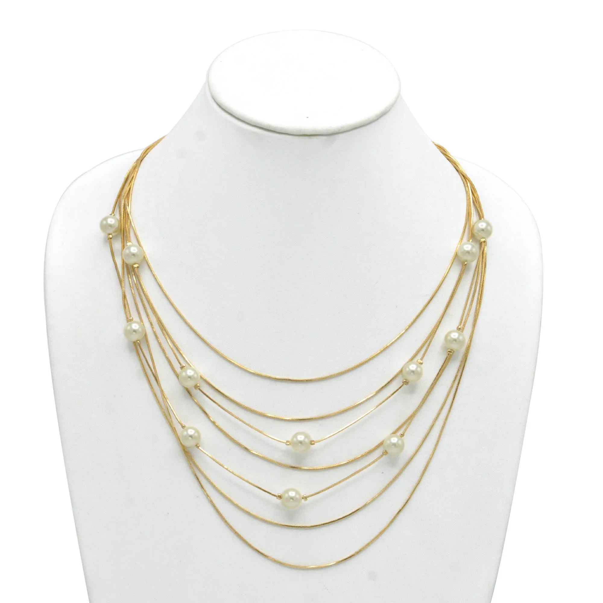 GOLD AND PEARL MULTI LAYER NECKLACE AND EARRINGS SET #SQ4118(LF26)