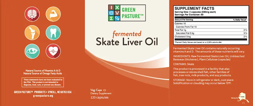 Green Pasture Fermented Skate Liver Oil – 120 Capsules