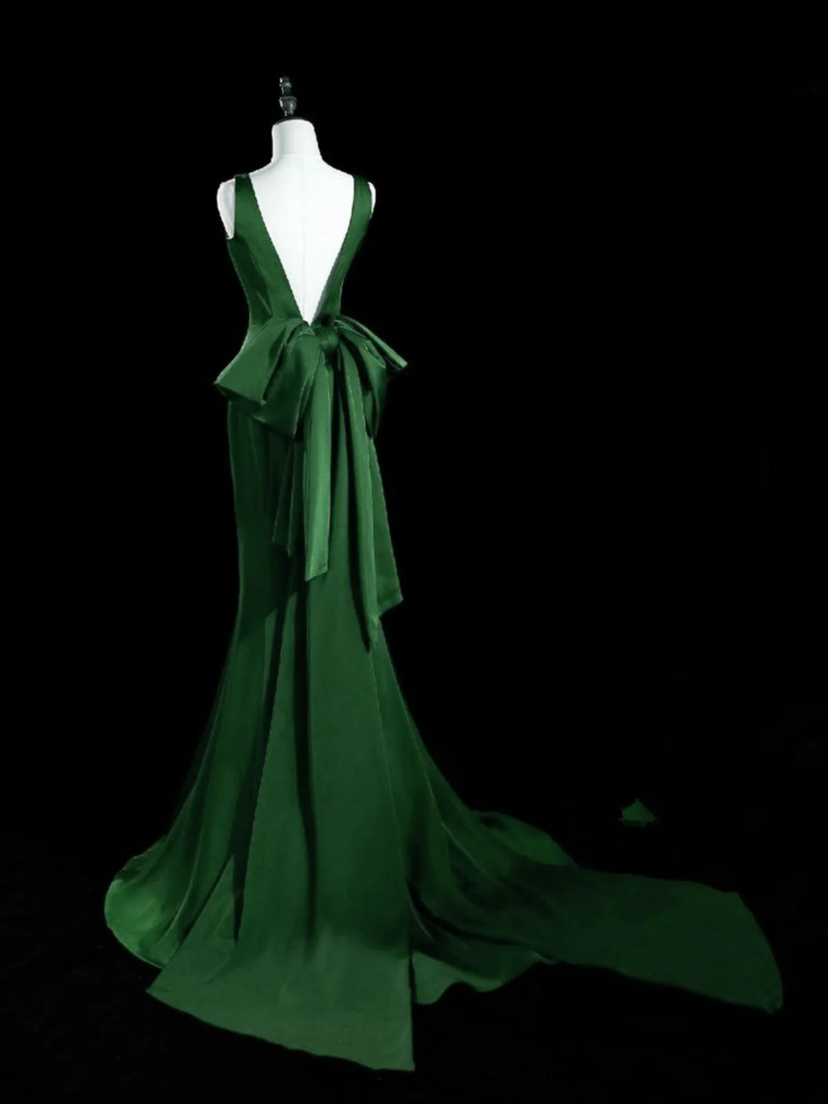 Green V-neckline Mermaid Satin Long Party Dress, Green Satin Evening Dress Prom Dress