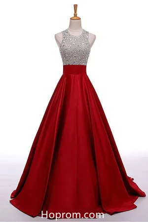 Halter Strapless Red Beading Prom Dresses,Lomg Evening Dress