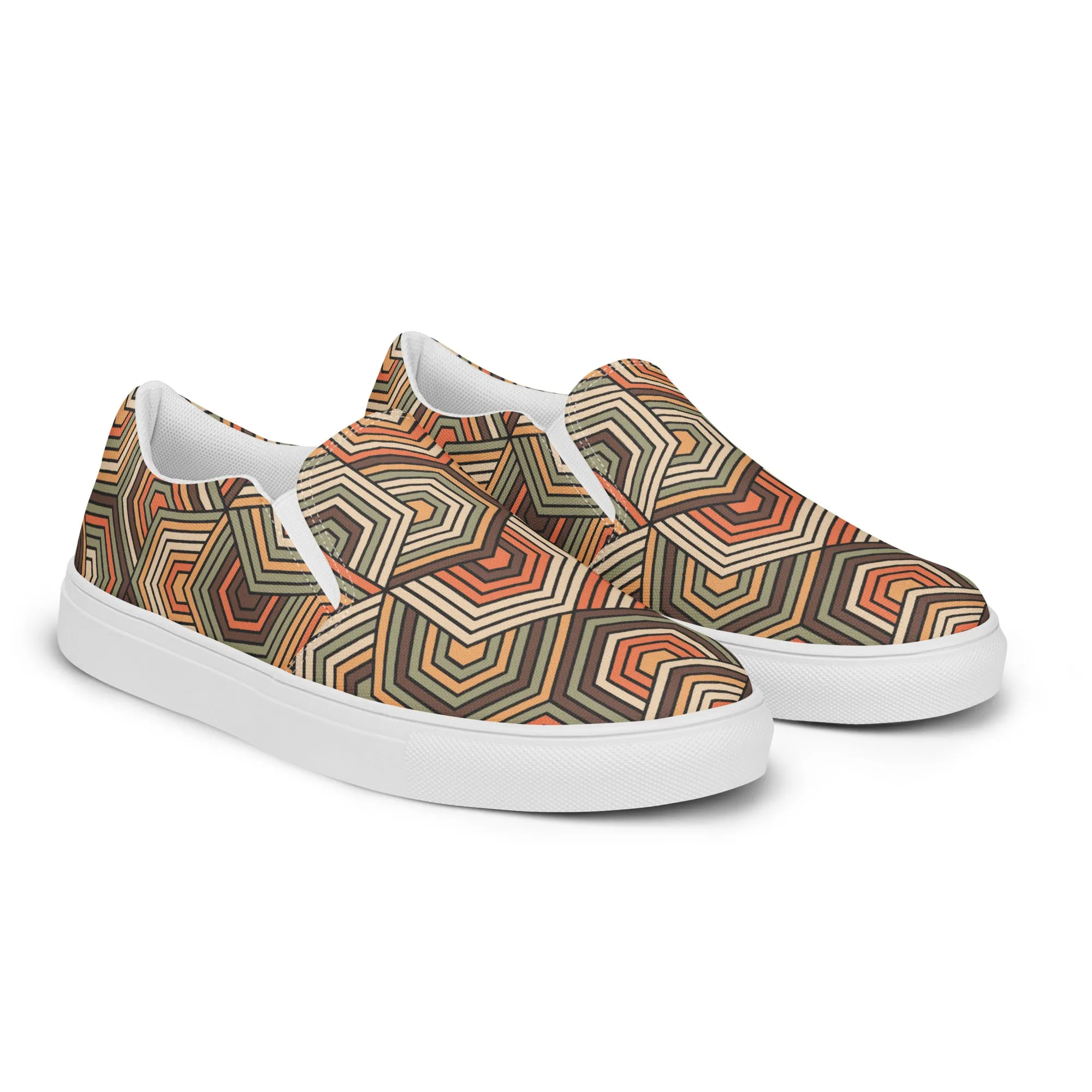 Hexagonal Retro Pattern - Women’s slip-on canvas shoes