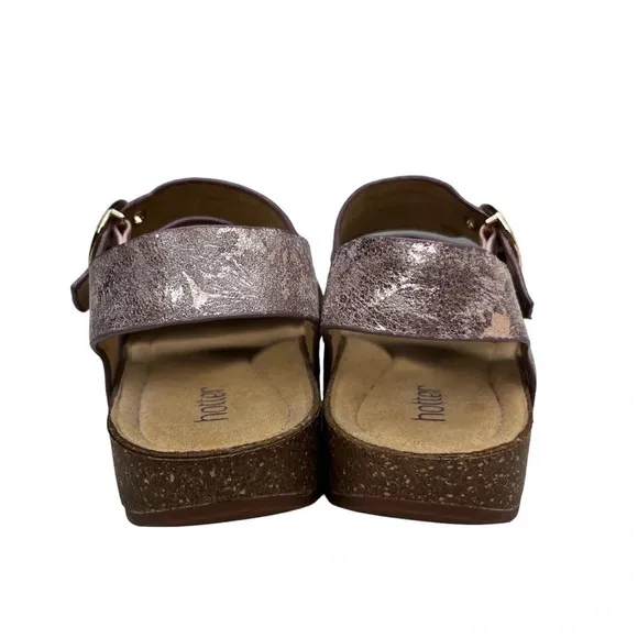 Hotter NWOT Tourist Leather Rose Gold/Pink Cork Bed Buckle Sandal Size 9