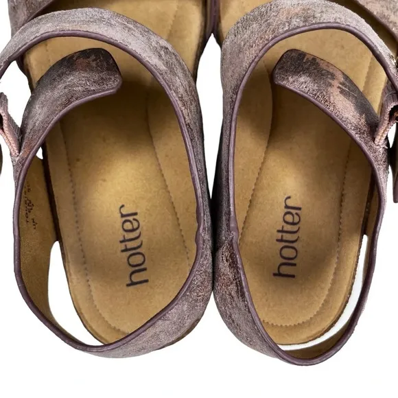 Hotter NWOT Tourist Leather Rose Gold/Pink Cork Bed Buckle Sandal Size 9