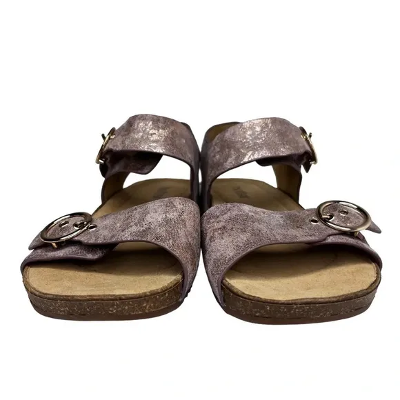 Hotter NWOT Tourist Leather Rose Gold/Pink Cork Bed Buckle Sandal Size 9