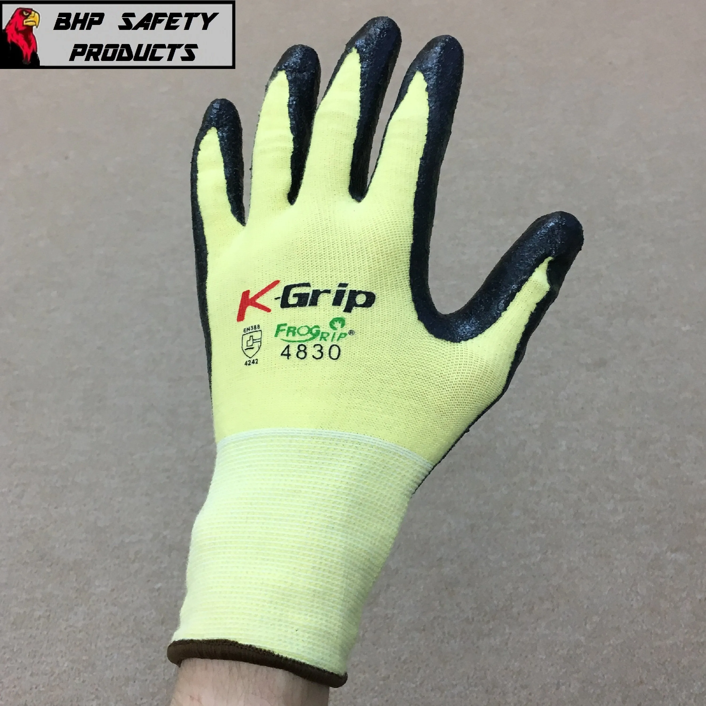 K-Grip ANSI A2 Cut Resistant Nitrile Coated Gloves with Yellow Aramid Shell