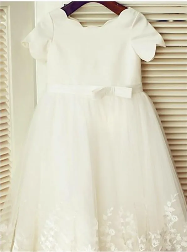 Lace Princess Scoop Short Sleeves Flower Girl Dresses Floor Length Dress