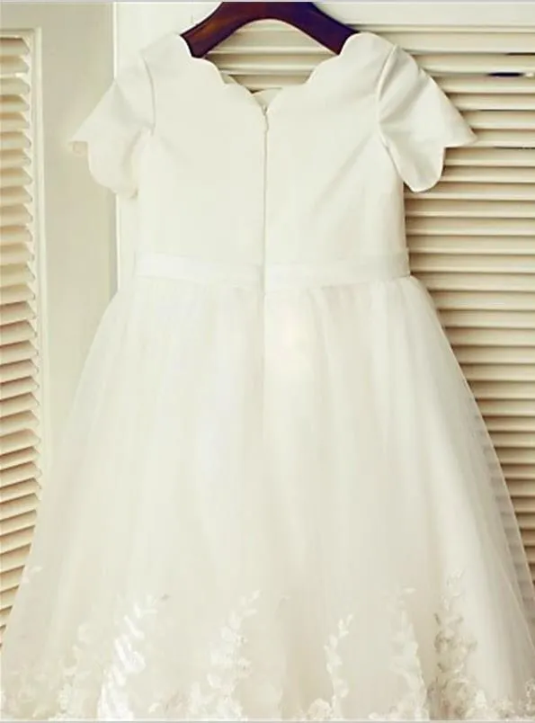 Lace Princess Scoop Short Sleeves Flower Girl Dresses Floor Length Dress