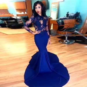 Lace Prom Dresses,Blue Prom Dress,Long Evening Dress