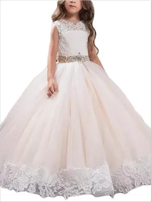 Lace Tulle Sleeveless Floor Length Flower Girl Dresses Ball Gown