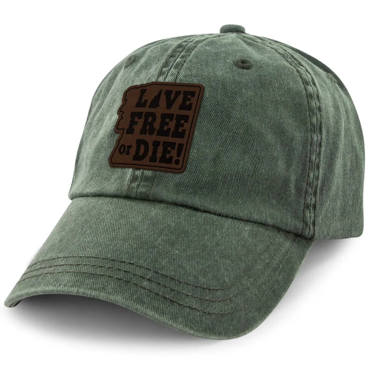 Live Free or Die Leather Patch Washed Dad Hat