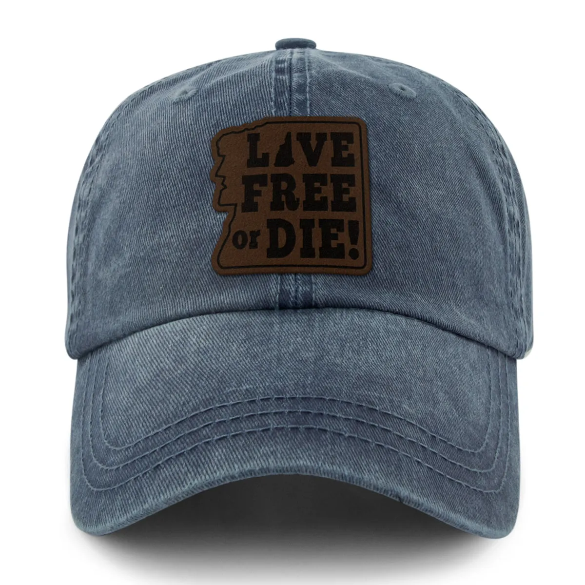 Live Free or Die Leather Patch Washed Dad Hat