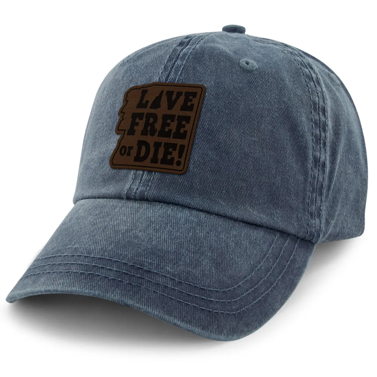 Live Free or Die Leather Patch Washed Dad Hat