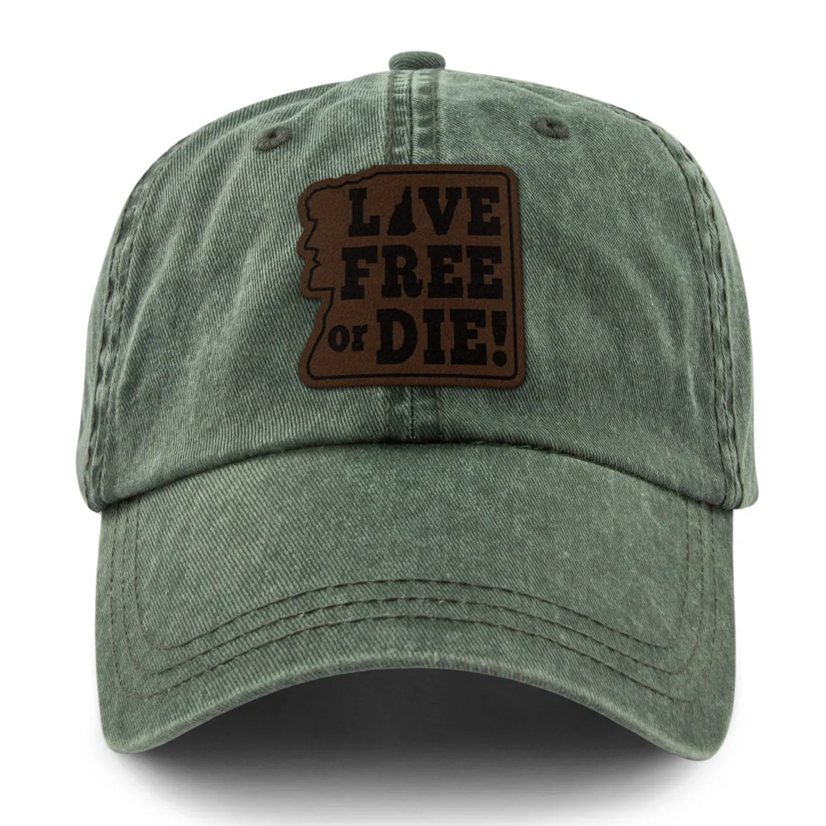 Live Free or Die Leather Patch Washed Dad Hat