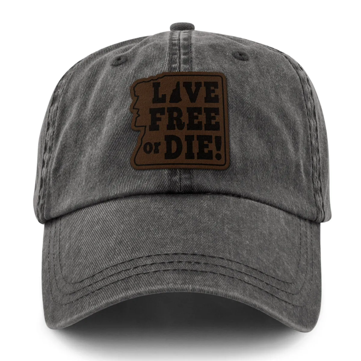 Live Free or Die Leather Patch Washed Dad Hat