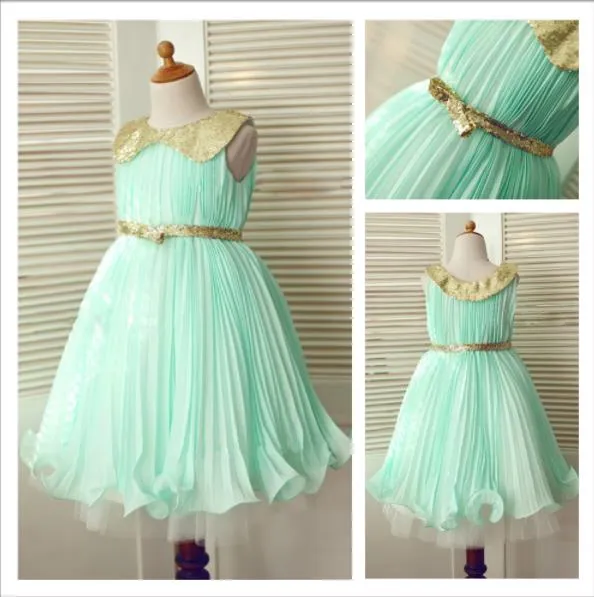 Long Chiffon Princess Scoop Sequin Flower Girl Dresses