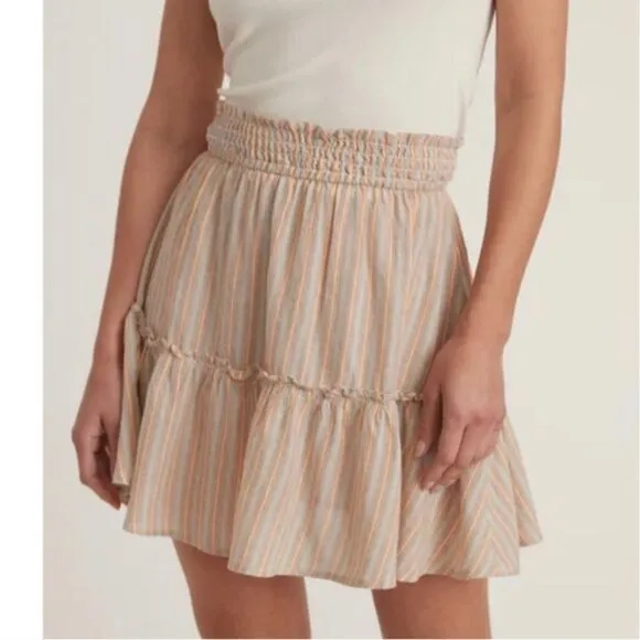 Marine Layer Smocked Mini Skirt Multi Stripe Small