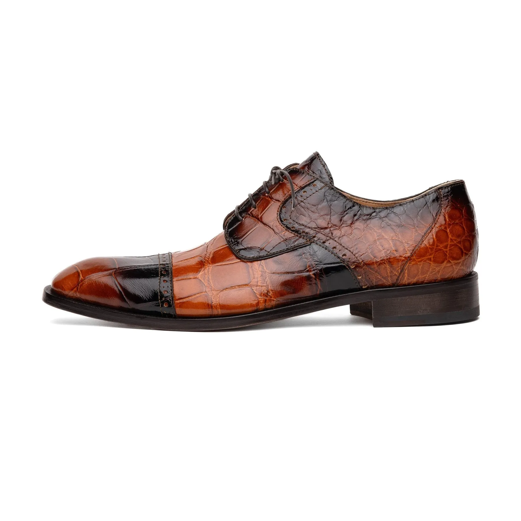 Mauri 1087/2 Flawless Alligator Cap Toe Derby Cognac / Dirty Gold