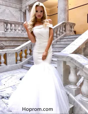 Mermaid Off Shoulder White Prom Dresses Evening Dresses