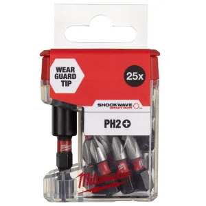Milwaukee Screwdriver Bit Set 25 Piece PH2 Phillips SHOCKWAVE Impact Duty   Bit Holder