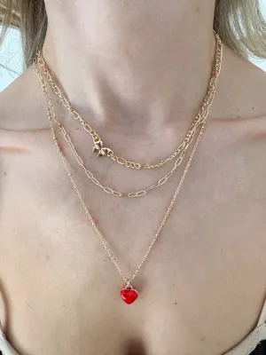 Multi Layer Heart Charm Drop Necklace