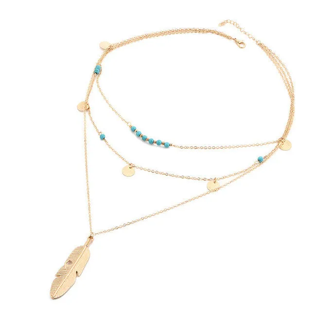 Multi Layer Leaf Chain Bohemian Necklace