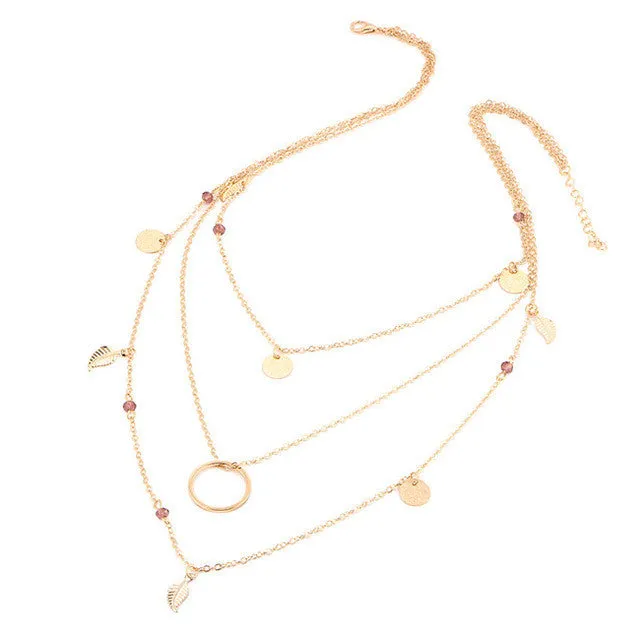 Multi Layer Leaf Chain Bohemian Necklace