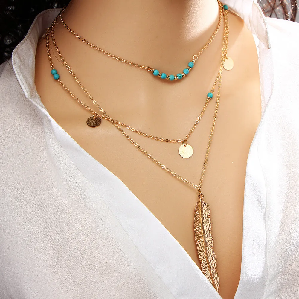 Multi Layer Leaf Chain Bohemian Necklace