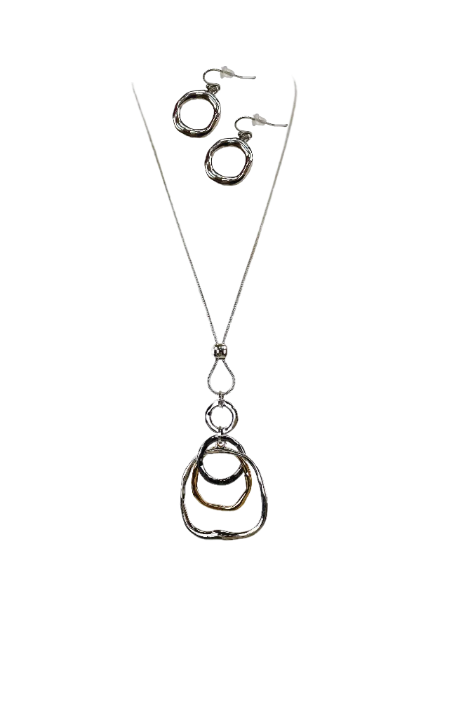 Multi-layer Two Tone Pendant Necklace - Silver