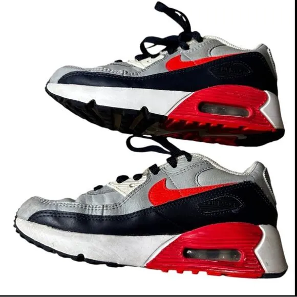 Nike Air Max 90 LTR Big Kids' Shoes (CD6864-021, Light grey/red Size 2