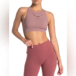NWOT Alo Yoga Ripped Warrior Sports Bra Size S Dusty Brown Rose Mauve Color