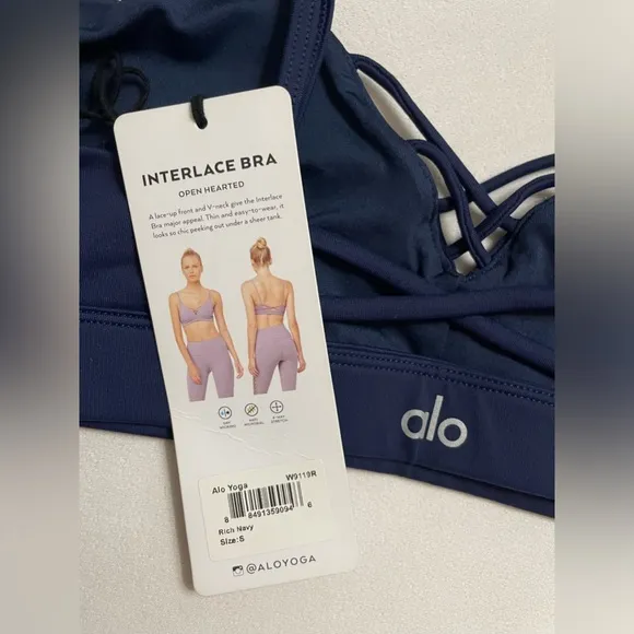 NWT Alo Yoga Interlace Sports Bra  Navy Blue Size S