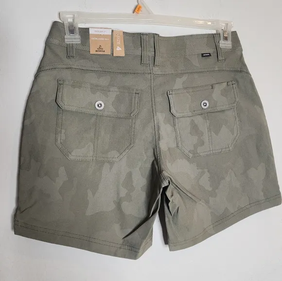 NWT Prana Halle ll 7&quot; Sage Green Camo Shorts Size 4