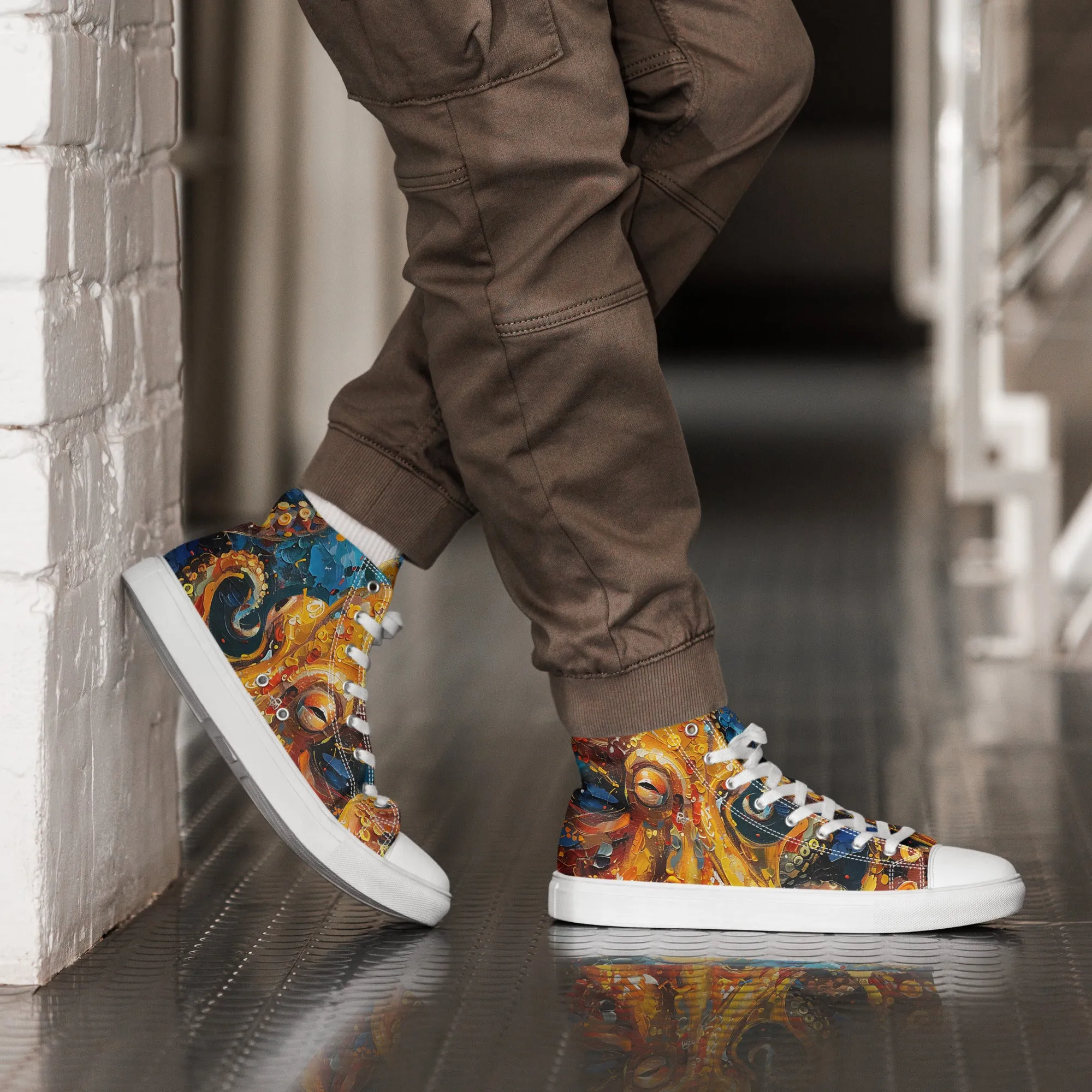 Octopus Men’s high top canvas shoes
