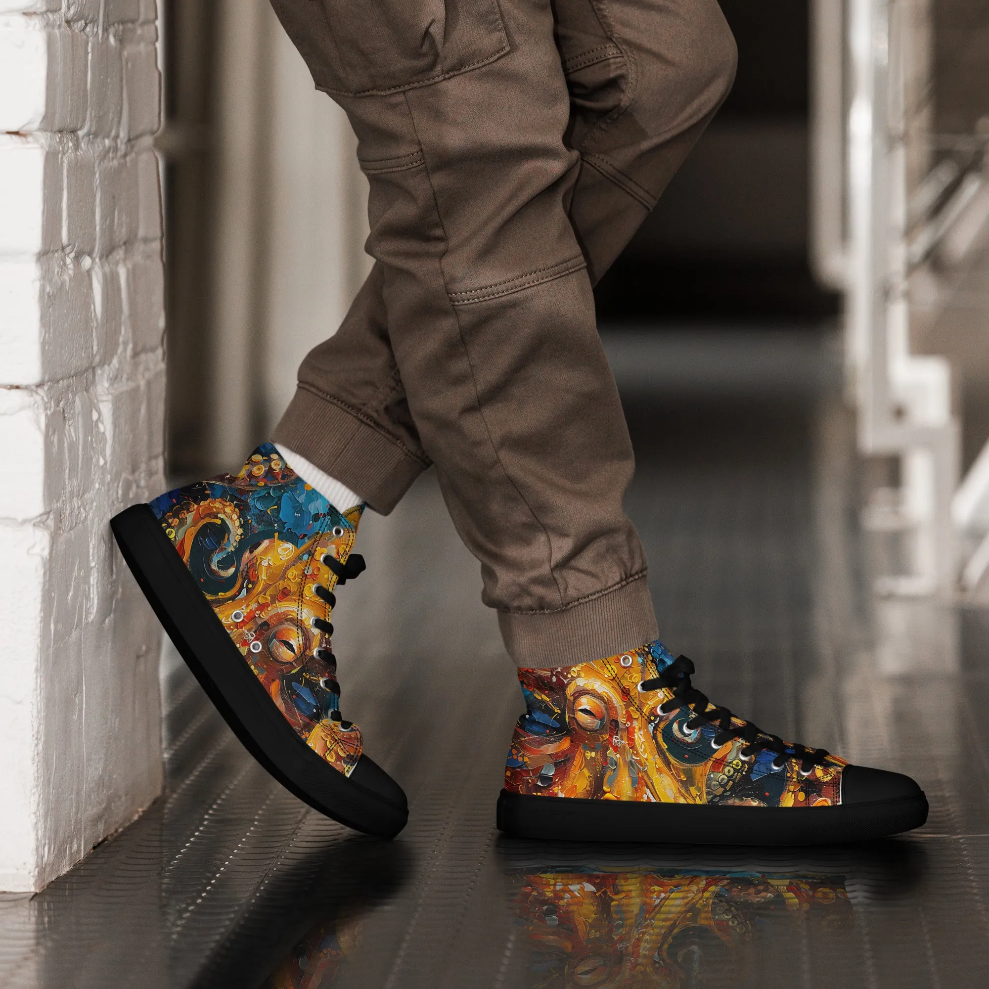 Octopus Men’s high top canvas shoes