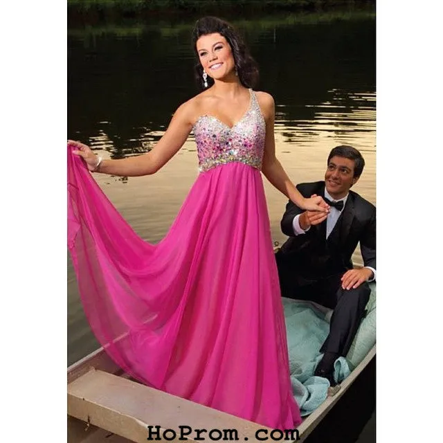 One Shoulder Prom Dresses,Hot Pink Prom Dress,Evening Dresses