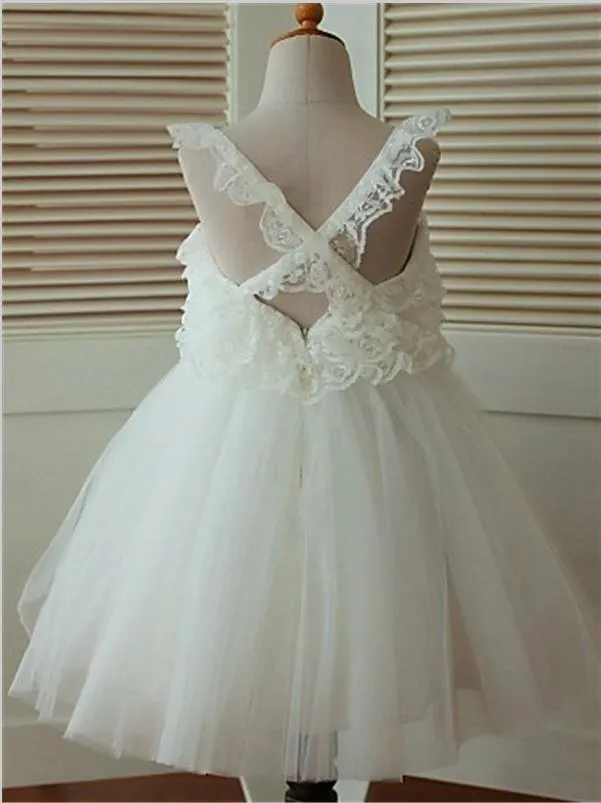Organza Straps Ruffles Princess Tea-Length Flower Girl Dresses