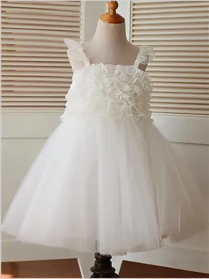 Organza Straps Ruffles Princess Tea-Length Flower Girl Dresses