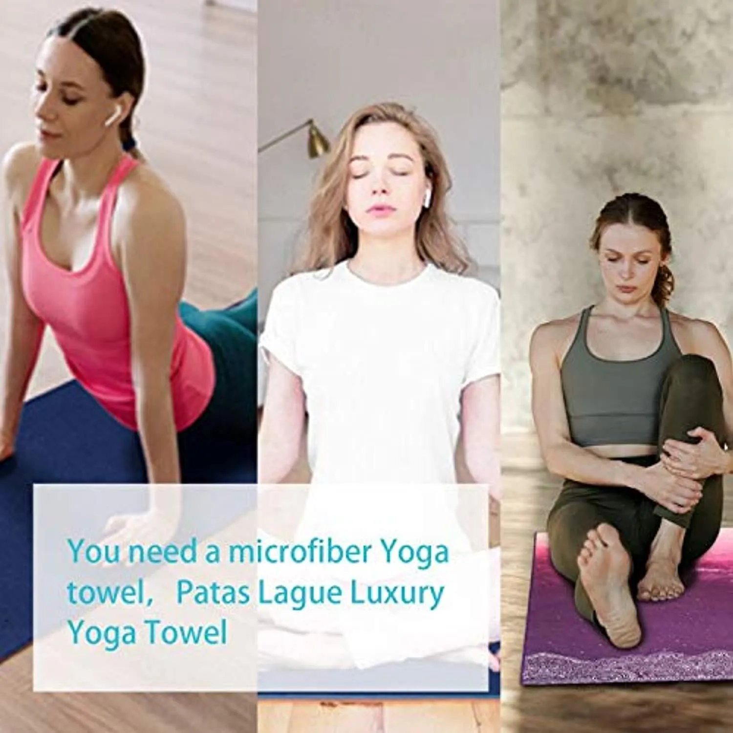 Patas Lague Toalla de yoga de lujo con diseño de bolsillos de esquina, 100% microfibra absorbente, alfombrilla de yoga antideslizante 71.7 x 26.0 in para yoga caliente, pilates y fitness