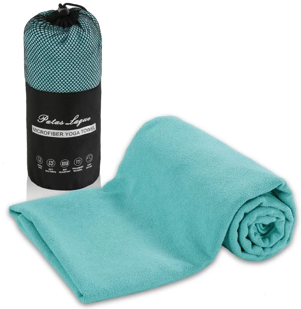Patas Lague Toalla de yoga de lujo con diseño de bolsillos de esquina, 100% microfibra absorbente, alfombrilla de yoga antideslizante 71.7 x 26.0 in para yoga caliente, pilates y fitness