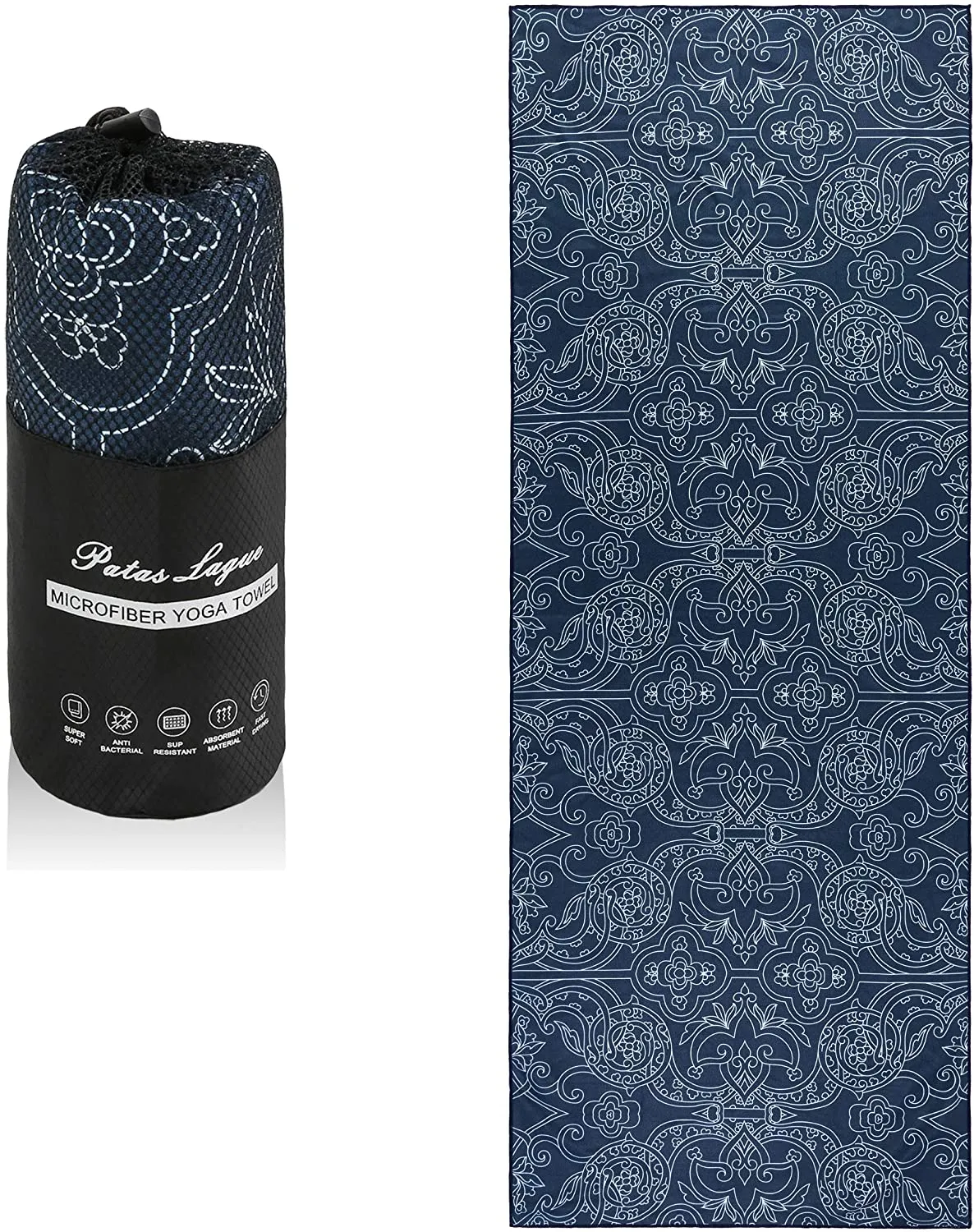 Patas Lague Toalla de yoga de lujo con diseño de bolsillos de esquina, 100% microfibra absorbente, alfombrilla de yoga antideslizante 71.7 x 26.0 in para yoga caliente, pilates y fitness