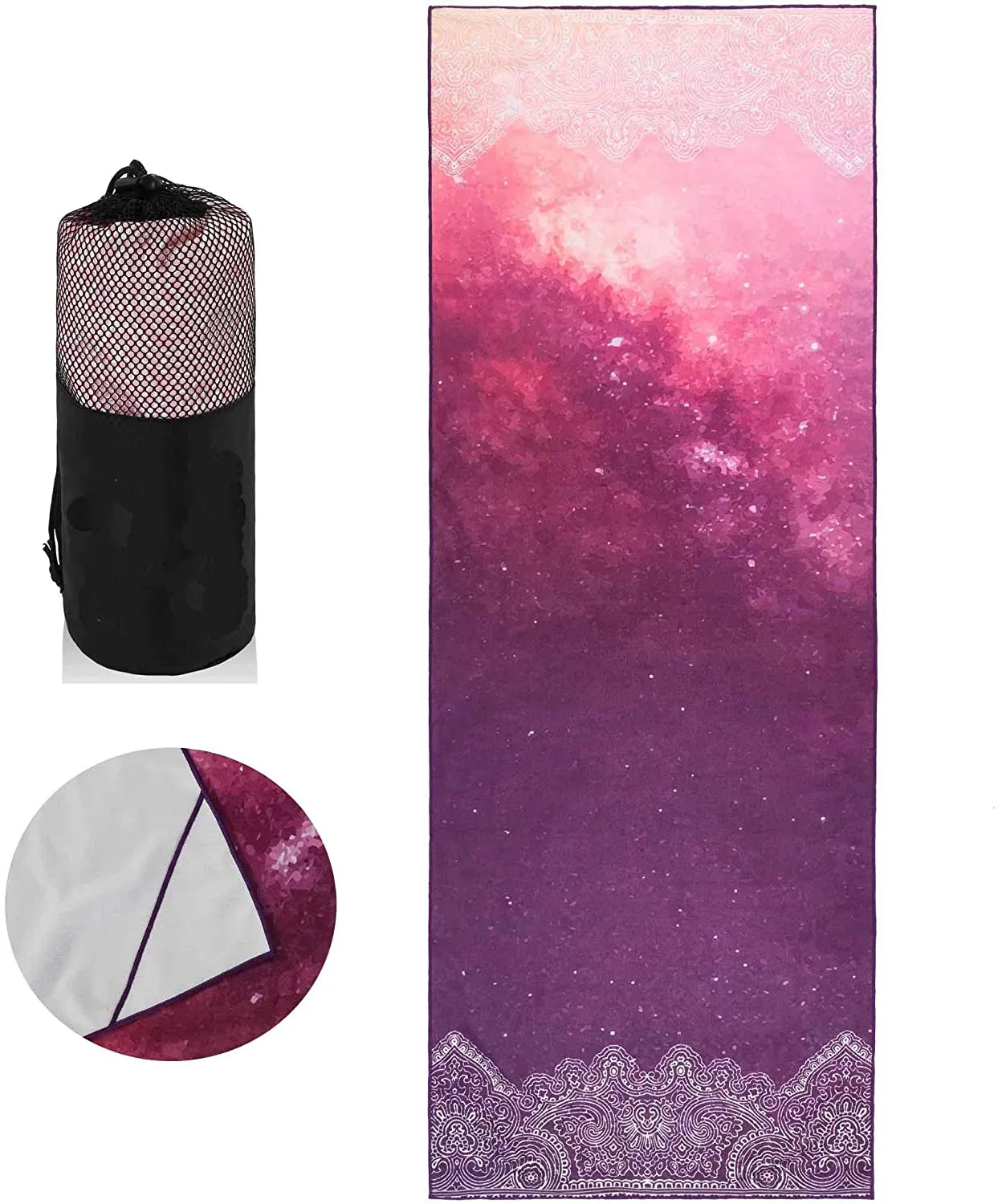 Patas Lague Toalla de yoga de lujo con diseño de bolsillos de esquina, 100% microfibra absorbente, alfombrilla de yoga antideslizante 71.7 x 26.0 in para yoga caliente, pilates y fitness