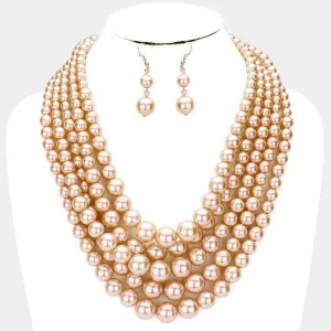 Pearl (faux) Light Brown Necklace & Earring Set
