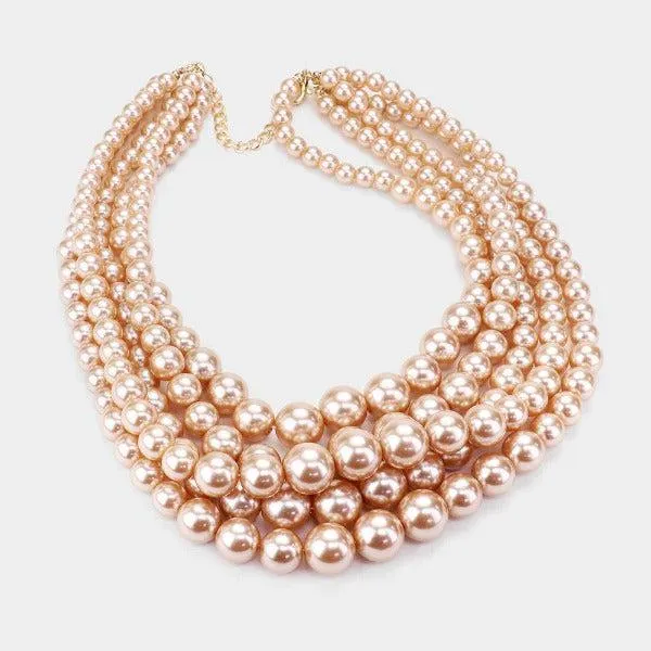 Pearl (faux) Light Brown Necklace & Earring Set
