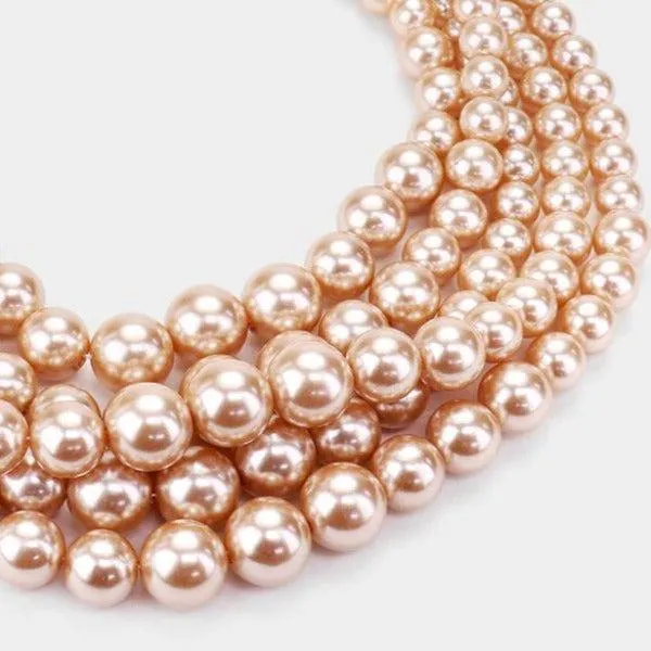 Pearl (faux) Light Brown Necklace & Earring Set