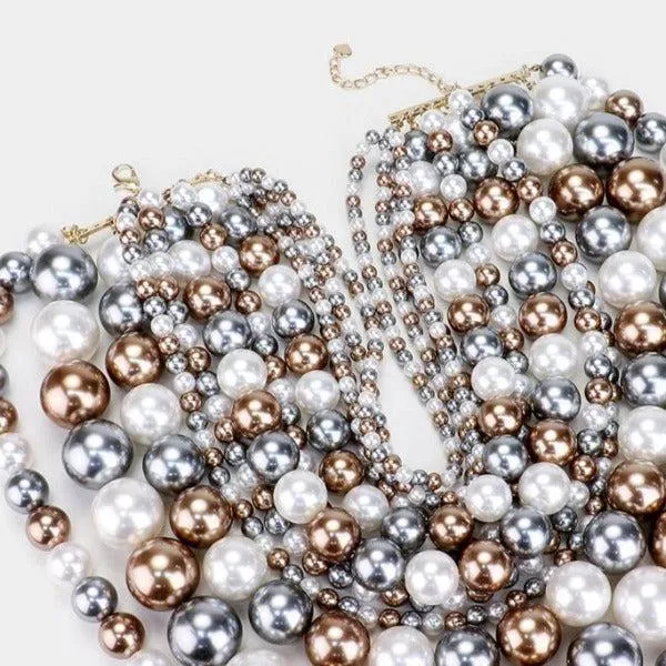 Pearl (faux) Multi Color Bib Necklace Set
